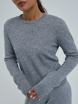 Seamless Basic Classic Crew Neck | Uld Cashmere Cardigan Ash Melange