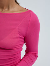 Seamless Basic Cotton Boat Neck | Bomuld L/S T-Shirt Berry Pink