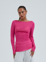 Seamless Basic Cotton Boat Neck | Bomuld L/S T-Shirt Berry Pink