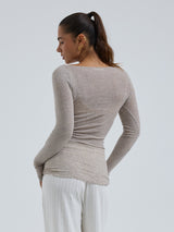 Seamless Basic Cotton Boat Neck | Bomuld L/S T-Shirt Desert Melange