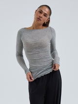Seamless Basic Cotton Boat Neck | Bomuld L/S T-Shirt Gråmelange
