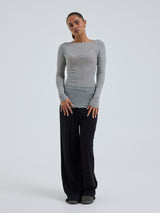 Seamless Basic Cotton Boat Neck | Bomuld L/S T-Shirt Gråmelange