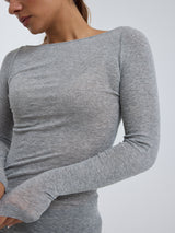 Seamless Basic Cotton Boat Neck | Bomuld L/S T-Shirt Gråmelange