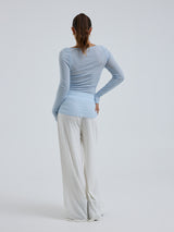 Seamless Basic Cotton Boat Neck | Bomuld L/S T-Shirt Hazy Sky