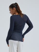 Seamless Basic Cotton Boat Neck | Bomuld L/S T-Shirt Midnight