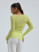 Seamless Basic Cotton Boat Neck | Bomuld L/S T-Shirt Neon Yellow