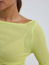 Seamless Basic Cotton Boat Neck | Bomuld L/S T-Shirt Neon Yellow
