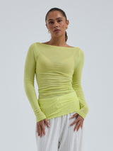 Seamless Basic Cotton Boat Neck | Bomuld L/S T-Shirt Neon Yellow