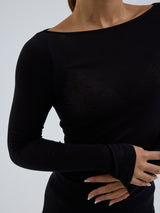 Seamless Basic Cotton Boat Neck | Bomuld L/S T-Shirt Sort