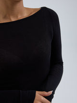 Seamless Basic Cotton Boat Neck | Bomuld L/S T-Shirt Sort