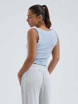 Seamless Basic Cotton Crop Top | Bomuld Tanktop Hazy Sky