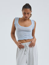 Seamless Basic Cotton Crop Top | Bomuld Tanktop Hazy Sky