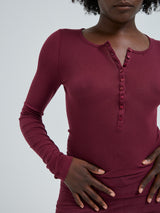 Seamless Basic Cotton Granddad | Bomuld L/S T-Shirt Burgundy