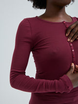 Seamless Basic Cotton Granddad | Bomuld L/S T-Shirt Burgundy