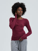 Seamless Basic Cotton Granddad | Bomuld L/S T-Shirt Burgundy