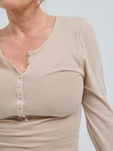 Seamless Basic Cotton Granddad | Bomuld L/S T-Shirt Dark sand