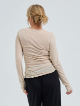 Seamless Basic Cotton Granddad | Bomuld L/S T-Shirt Dark sand