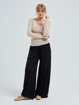 Seamless Basic Cotton Granddad | Bomuld L/S T-Shirt Dark sand