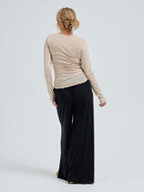 Seamless Basic Cotton Granddad | Bomuld L/S T-Shirt Dark sand