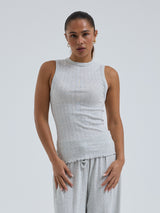 Seamless Basic Jacquard Crush | Bomuld Tanktop Lt grey melange