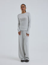 Seamless Basic Jacquard Fiore | Bomuld L/S T-Shirt Lt grey melange