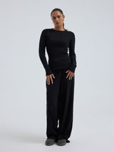 Seamless Basic Jacquard Fiore | Bomuld L/S T-Shirt Sort