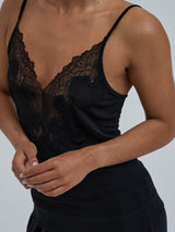 Seamless Basic Lace Silk Cami | Mulberry silke Cami top Black w. Black