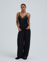 Seamless Basic Lace Silk Cami | Mulberry silke Cami top Black w. Black
