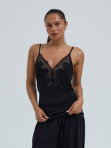 Seamless Basic Lace Silk Cami | Mulberry silke Cami top Black w. Black