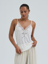 Seamless Basic Lace Silk Cami | Mulberry silke Cami top Off-white