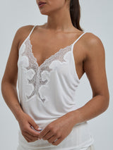 Seamless Basic Lace Silk Cami | Mulberry silke Cami top Off-white