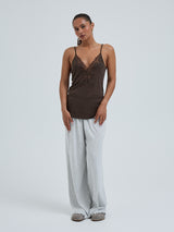 Seamless Basic Lace Silk Cami | Mulberry silke Cami top Umber Brown