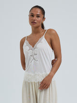 Seamless Basic Lace Silk Cami | Mulberry silke Cami top Off-white