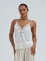 Seamless Basic Lace Silk Cami | Mulberry silke Cami top Off-white