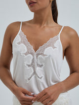 Seamless Basic Lace Silk Cami | Mulberry silke Cami top Off-white