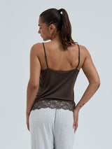 Seamless Basic Lace Silk Cami | Mulberry silke Cami top Umber Brown