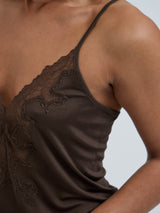 Seamless Basic Lace Silk Cami | Mulberry silke Cami top Umber Brown