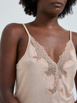Seamless Basic Lace Silk Cami | Mulberry silke Cami top Rosie Beige w. Rosie Beige