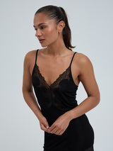 Seamless Basic Lace Silk Slip | Mulberry silke Underkjole Sort