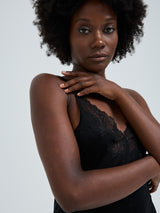 Seamless Basic Lace Silk Slip | Mulberry silke Underkjole Black w. Black