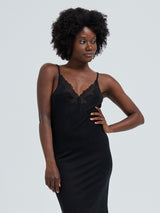 Seamless Basic Lace Silk Slip | Mulberry silke Underkjole Black w. Black