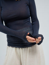 Seamless Basic Nouveau | Bomuld Rullekravebluse Midnight