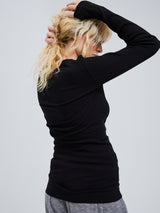 Seamless Basic Retro V-neck | Økologisk bomuld L/S T-Shirt Sort