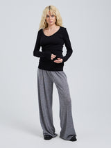 Seamless Basic Retro V-neck | Økologisk bomuld L/S T-Shirt Sort