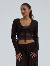 Seamless Basic Woolen Cardigan | Merinould Cardigan Dark Brown