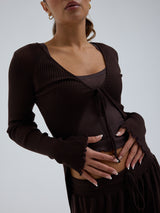 Seamless Basic Woolen Cardigan | Merinould Cardigan Dark Brown