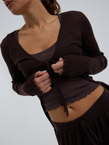 Seamless Basic Woolen Cardigan | Merinould Cardigan Dark Brown