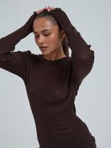 Seamless Basic Woolen Classic Blouse | Merinould L/S T-Shirt Dark Brown