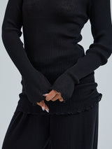 Seamless Basic Woolen Classic Blouse | Merinould L/S T-Shirt Sort