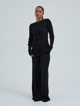 Seamless Basic Woolen Classic Blouse | Merinould L/S T-Shirt Sort